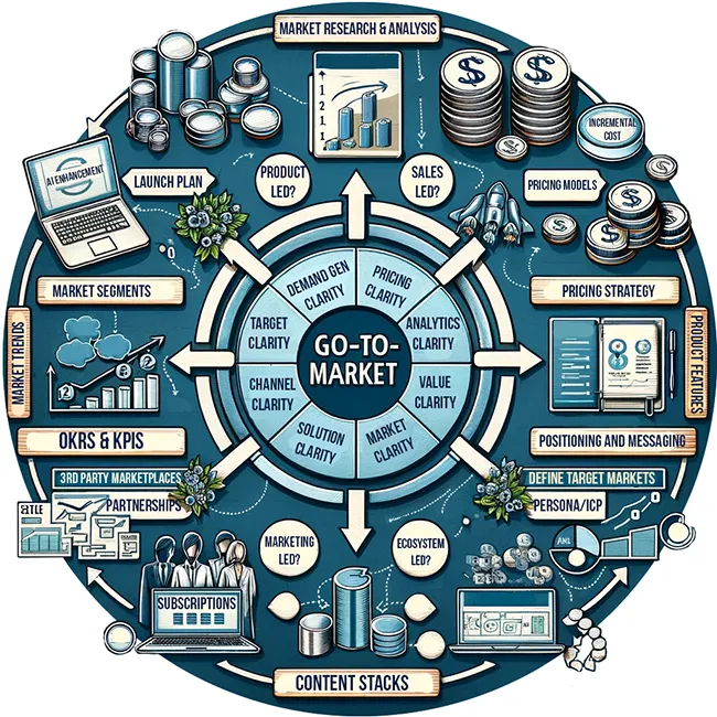 GTM strategy infographic image created by Monica Bower